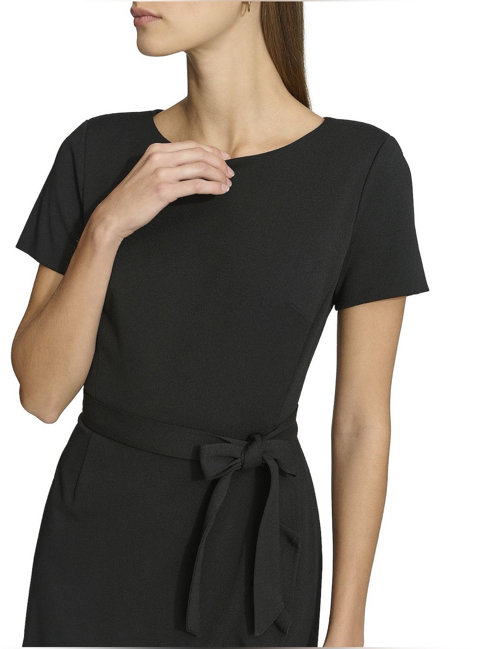 Calvin Klein Black Short-Sleeve Ruffle Wrap Midi Dress with Waist Tie - Size 8 - Picture 3 of 10
